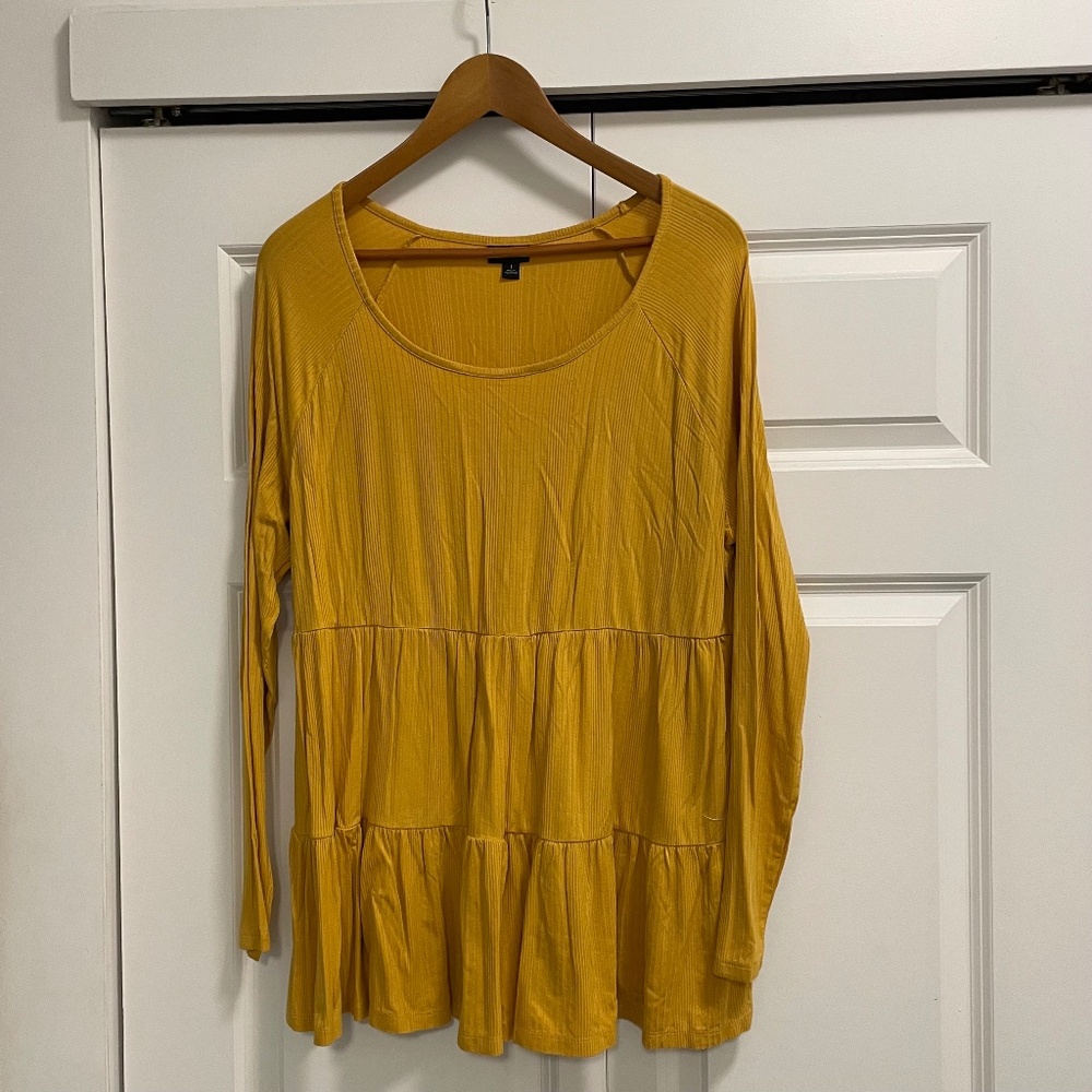 Torrid Mustard Ruffle bottom top